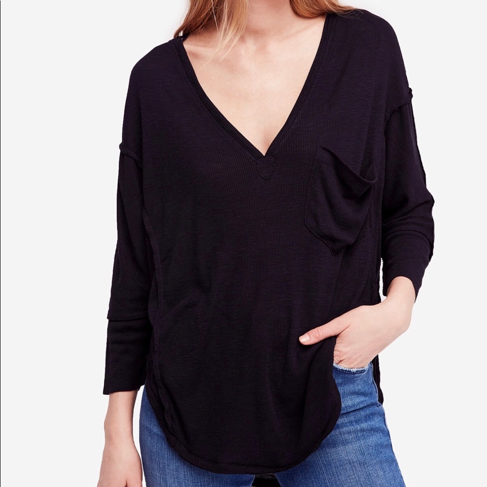 FREE PEOPLE 3/4 Sleeve V-Neck T-Shirt